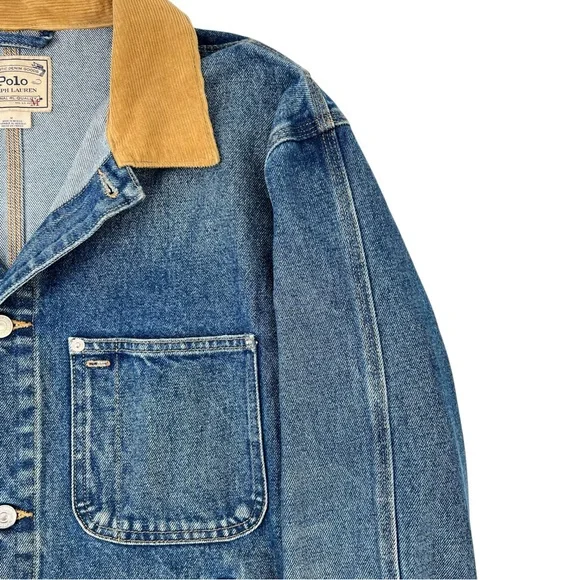 Polo Ralph Lauren Dungaree Denim Jacket - Medium Wash Blue With Corduroy Collar - Picture 4 of 10
